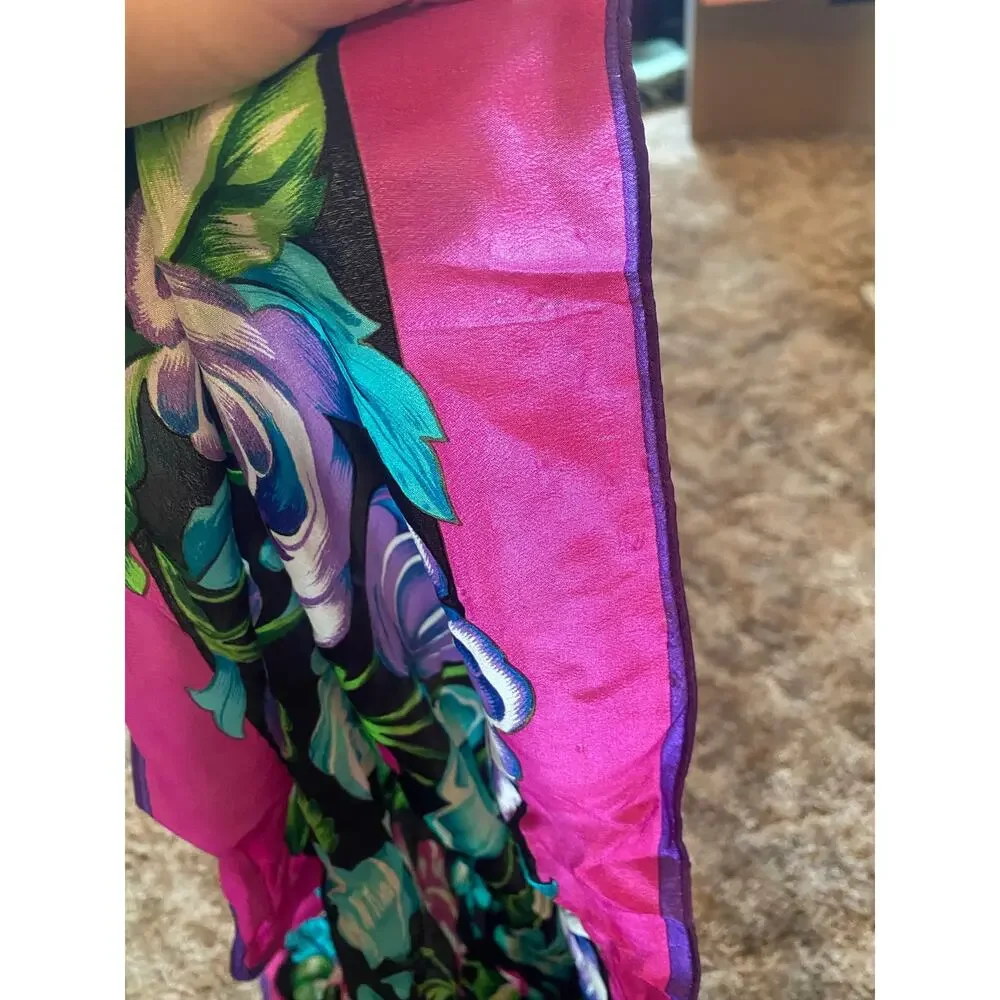 Adrienne Vittadini Vintage Silk Square Scarf Folk Art to Wear Floral Neckerchief